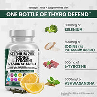 Selenium 300mcg Zinc 50mg Iodine 500mcg L Tyrosine 500mg Ashwagandha 6000mg - Thyroid Support Supplement for Women and Men with Bladderwrack, Turmeric, Kelp, Schisandra - Made in USA 60 Caps