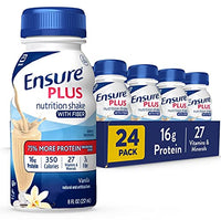 Ensure Plus Liquid Nutrition Shake with Fiber, 16 Grams of Protein, , Vanilla, 8 Fl Oz Bottle (Pack of 24)