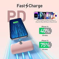 iWALK Portable Charger 4800mAh Power Bank PD Fast Charging Small Docking Battery with LED Display Compatible with iPhone 14/14 Pro Max/13/13 Pro Max/12/12 Pro/11/X/8/7/6,Pink