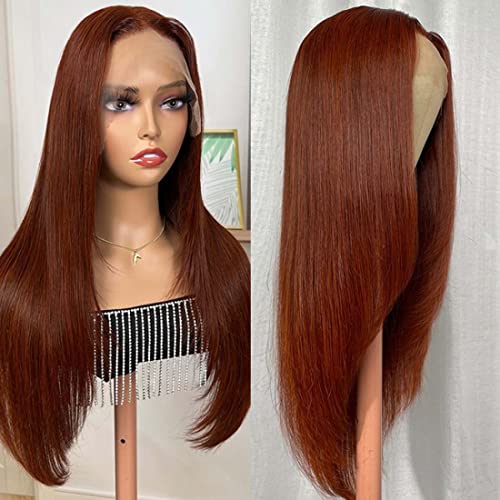 Beauty Forever #33B Reddish Brown Butterfly Haircut 13x4 Lace Front Straight Wig Human Hair Wigs for Women,150% Density 12A Grade Front Layered Invisible Lace Frontal Wigs Natural Hairline Pre Plucked with Baby Hair 14inch