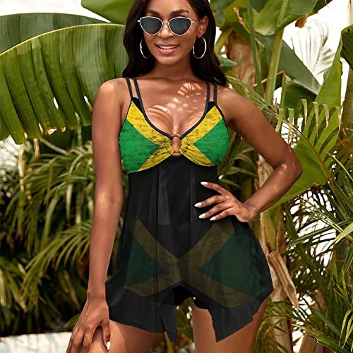 TAIZIYEAH Women's Jamaica Flag Swimsuit Swimwear Bikini Two Piece Sets Bathing Suit Skirt Adjustable XXL
