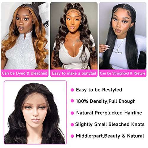 Body Wave Lace Front Wigs Human Hair - Hd Lace Front Wigs Human Hair, 13x4 Lace Front Wigs Human Hair Pre for Women Plucked Brazilian Virgin Transparent Frontal Wigs With Baby Hair 180% Density