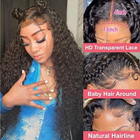 Dutefei Water Wave Human Hair Wigs for Black Women HD Lace Front Wigs Human Hair Wet and Wavy Wigs Pre Plucked with Baby Hair 180% Density Curly Wigs Brazilian Virgin Human Hair Natural Color 24inch