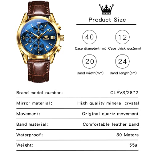 OLEVS Mens Watches Leather Band Luxury Dress Chronograph Watch Casual Waterproof Gold and White Watches for Men Relojes para Hombres