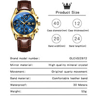 OLEVS Mens Watches Leather Band Luxury Dress Chronograph Watch Casual Waterproof Gold and White Watches for Men Relojes para Hombres