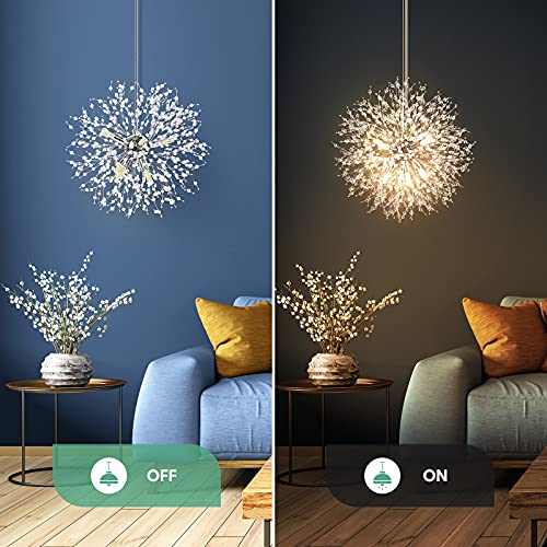 Modern Crystal Chandeliers Firework, Semi Flush Mount Ceiling Light Fixtures, 8-Light Chrome Dandelion Chandelier, Stainless Steel Pendant Light for Bedroom Foyer Hallway Entryway Kitchen, G9 Socket