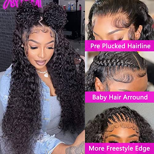 13x4 Lace Front Wigs Human Hair Pre Plucked 180% Density Brazilian Wet and Wavy Human Hair Wigs for Black Women Glueless Curly Lace Frontal Wigs Human Hair Natural Color (22 Inch)
