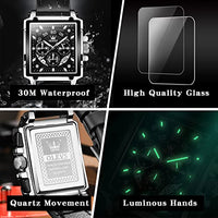 OLEVS Watch Men Square Face Leather Watches for Men Chronograph Date Waterproof Casual Rectangle Business Wrist Watches