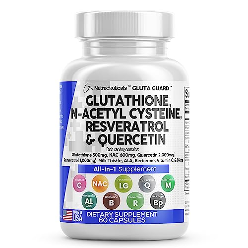 Glutathione 500mg Supplement with Vitamin C N Acetyl Cysteine 600mg Berberine 1000g Milk Thistle 1000mg Resveratrol Quercetin Alpha Lipoic Acid - Reduced L Glutathion Free Form Women 60 Ct USA Made