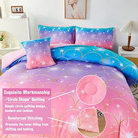 PERFEMET Purple Mermaid Comforter Set Twin 6 Pieces Rainbow Glitter Girls Bedding Set Colorful Ombre Bed in A Bag for Kids Teens Adults (Purple Pink, Twin Size)