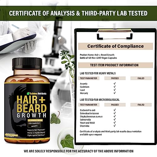 Rainbow Nutrients, LLC Hair + Beard Growth Vitamins for Men | Biotin 10,000mcg, Patented OptiMSM®, goMCT®, Saw Palmetto, Collagen | 60 Day Supply | Naturally Regrow Stronger, Thicker, Healthier Hair