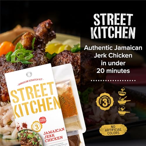 Street Kitchen 9 oz, Jamaican Jerk Scratch Kit, Authentic, Restaurant Quality Flavor, Three Simple Steps, Includes Jamaican Jerk Sauce, Garlic & Ginger Paste, Jamaican Jerk Spice Rub