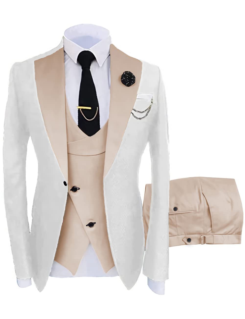 Beige Suits for Men Slim Fit 3 Piece One Button Blazer Vest Pant Suit Men Wedding Prom Sets XXS
