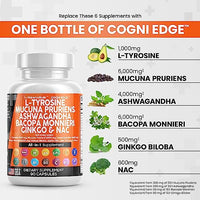 L-Tyrosine 1000mg Mucuna Pruriens 6000mg Bacopa Monnieri 500mg Ashwagandha 4000mg Focus Supplement with N-Acetyl Cysteine 600mg NAC 5-HTP Ginkgo Biloba Alpha GPC L Theanine Vitamin C D B1 B12 USA Made