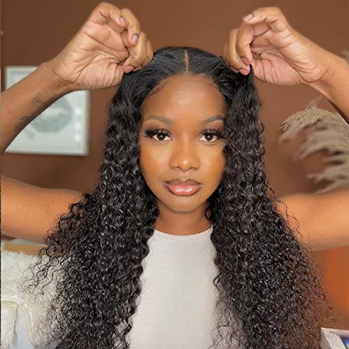 Dosacia Wear and Go Glueless Wigs Human Hair 4x4 Deep Wave Lace Front Wigs Wear and Go Wigs Deep Wave Wigs Human Hair Transparent Lace Closure Wigs for Black Women Natural Color 26inch