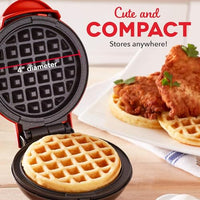 DASH Mini Maker for Individual Waffles, Hash Browns, Keto Chaffles with Easy to Clean, Non-Stick Surfaces, 4 Inch, Red