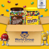 M&M's Chocolate Peanut Jar and M&M's Milk Chocolate Jar - 62oz each (Pack of 2) - Candy Bulk Plastic Jar - Pantry Size - By World Group Packing Solutions