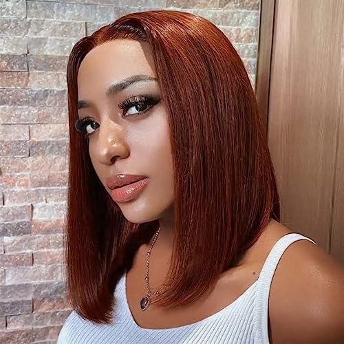 Beauty Forever Pre Cut Put on and Go Auburn Reddish Brown Bob Wigs 6x4.75 Lace Closure Wigs, 10A Grade Air Wig With Breathable Cap Upgrade Reddish Brown Color Wigs 10 Inch 33B#