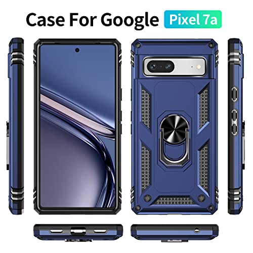 Dzxouui for Pixel 7A Case with [2 Pack] Screen Protector, Military Grade Shockproof Cover Full Body Protection Hard Phone Cases for Google Pixel 7A Built-in Magnetic Kickstand - Blue