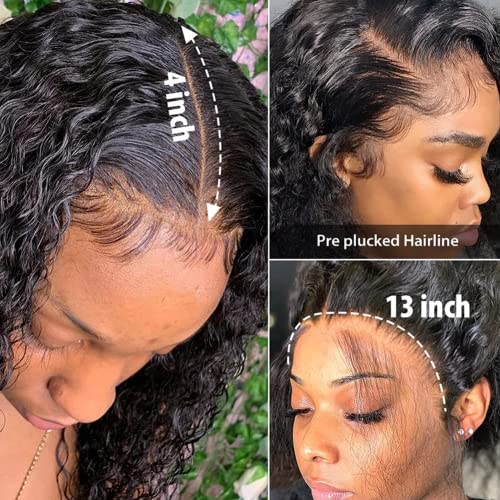 28 Inch Lace Front Wigs Human Hair Water Wave Wigs for Black Women Human Hair 13x4 Lace Front Wigs Pre Plucked with Baby Hair Lace Frontal Wigs Wet and Wavy Wigs Curly Lace Front Wig180% Density