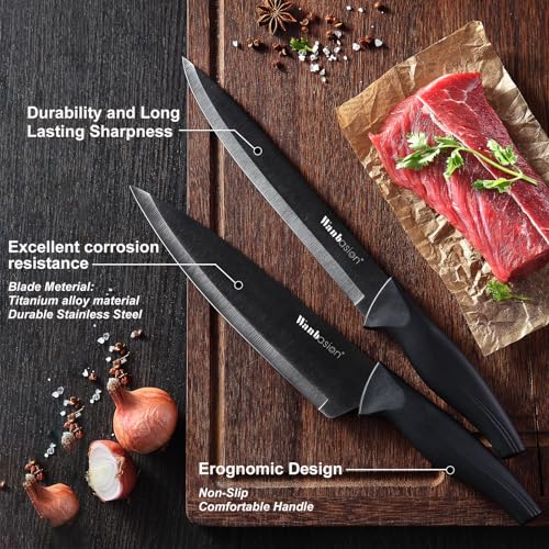 Wanbasion Black Stainless Steel Knife Set, Sharp Kitchen Knife Set Professional, Kitchen Knife Set Dishwasher Safe with Covers for Cooking