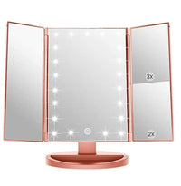 Infitrans 3 Folds Lighted Vanity Makeup Mirror,1X/2X/3X Magnification, 21 LED Light Bright Table Mirror with Touch Screen,180 Adjustable Rotation,Portable Travel Cosmetic Mirror