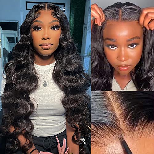 Gomivita Wear and Go Glueless Wig,Glueless Wigs Human Hair Pre Plucked for Beginners,Body Wave Lace Front Wigs Human Hair Ready to Wear Wigs Glueless Human Hair 4x4 Lace Pre Cut 180 Density 30 Inch