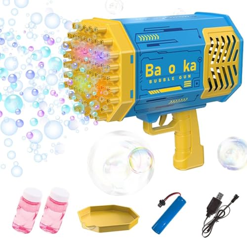PAIE Bubble 𝐆𝐮𝐧 Bubble Machine with 69 Holes and Colorful Lights, Super Big Electric Automatic Bubble Maker Machine for Kids Adults Summer Outdoor Party Activity (Blue)