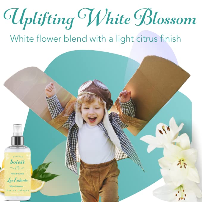 Boiess Colognes White Blossom For Moms, Babies & Kids | Natural Eau de Cologne | Clean & Fresh Scent | Children Fragrance For Soft & Sensitive Skin | Gentle, Easy Use | Size: 8.5 FL Oz