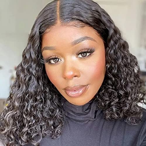 Beauty Forever Water Wave V Part Wig Human Hair Bob With Clips No Leave out Lace Front Wigs For Women, 10A Grade Bob V Part Wig Upgraded U Part Wig No Glue No Gel Beginner Friendly 150% Density Natural Color 10 Inch