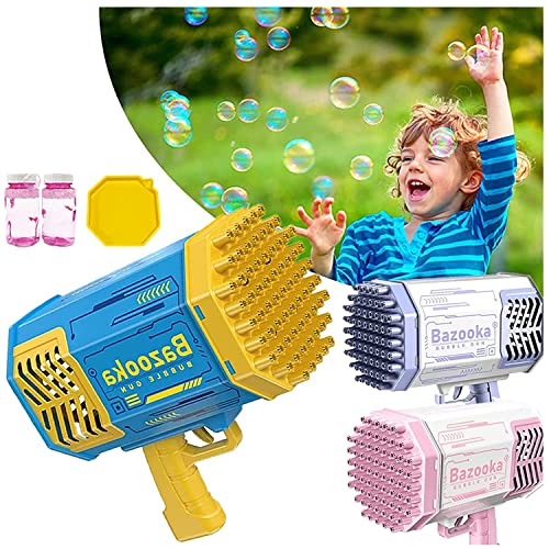 PAIE Bubble 𝐆𝐮𝐧 Bubble Machine with 69 Holes and Colorful Lights, Super Big Electric Automatic Bubble Maker Machine for Kids Adults Summer Outdoor Party Activity (Blue)