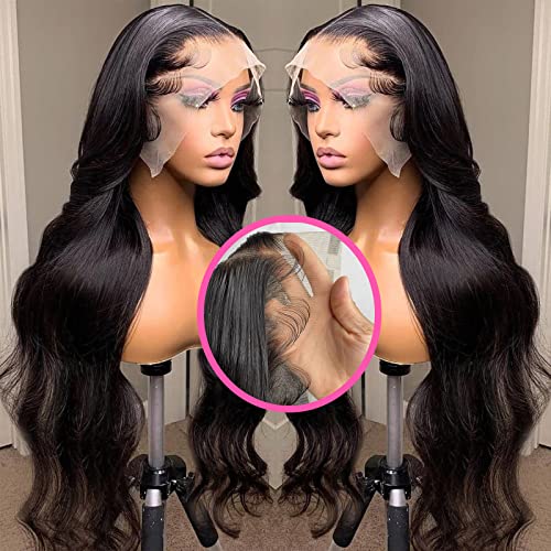 PIPIXIA Body Wave Lace Front Wigs Human Hair Pre Plucked 13x4 HD Transparent Lace Frontal Wigs with Baby Hair 180 Density Glueless Human Hair Wigs for Black Women Natural Color 24 inch