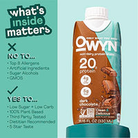 OWYN 20g Protein Shake, Chia Flax and Pea vegan protein blend with Prebiotics, Superfood Greens, gluten free, soy free. (Dark Chocolate, 12 Pack)