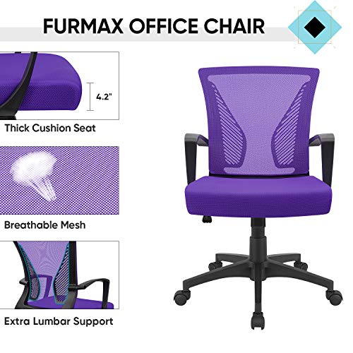 Furmax Office Chair Mid Back Swivel Lumbar Support Desk Chair, Computer Ergonomic Mesh Chair with Armrest (Purple)