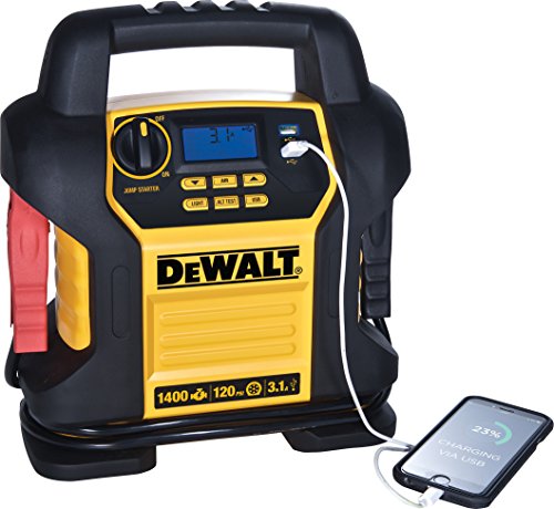 DEWALT DXAEJ14 Digital Portable Power Station Jump Starter - 1400 Peak Amps with 120 PSI Compressor, AC Charging Cube, USB Port for Electronic Devices