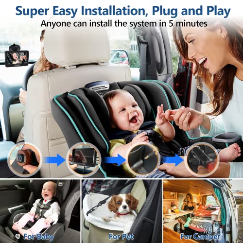 VASTEND Baby Car Camera,360° Rotation 1080P Baby Car Mirror with Night Vision & 150° Wide View Function,5 Mins Easy to Install Travel Safety Kit,With A Cute Silicone Case