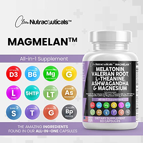 Melatonin 10mg Valerian Root 6000mg L Theanine 200mg Ashwagandha 4000mg - Sleep Support for Women and Men with Magnesium Complex, Lemon Balm, Chamomile, and Passion Flower - Made in USA 60 Caps