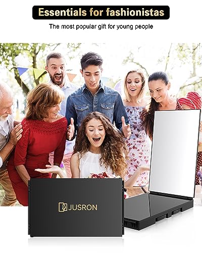 JUSRON 3 Way Mirror for Self Hair Cutting, 360 Trifold Barber Mirrors 3 Sided Makeup Mirror to See Back of Head, Used for Hair Coloring, Braiding, Good Gifts for Men Women (Without LED)
