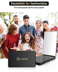 JUSRON 3 Way Mirror for Self Hair Cutting, 360 Trifold Barber Mirrors 3 Sided Makeup Mirror to See Back of Head, Used for Hair Coloring, Braiding, Good Gifts for Men Women (Without LED)