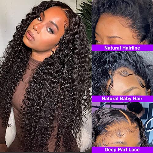 Deep Wave Lace Front Wigs Human Hair Wigs for Women Brazilian Lace Frontal Wigs Human Hair Pre Plucked with Baby Hair Natural Color (20 Inch, Natural Color 13X4 Deep Wave Lace Front Wig)