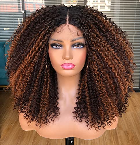 Annivia Highlight Ombre Curly Lace Front Wigs for Black Women Brown Long Curly Lace Front Wig with Baby Hair HD Lace Fronal Wigs Glueless Synthetic Hair 17inch