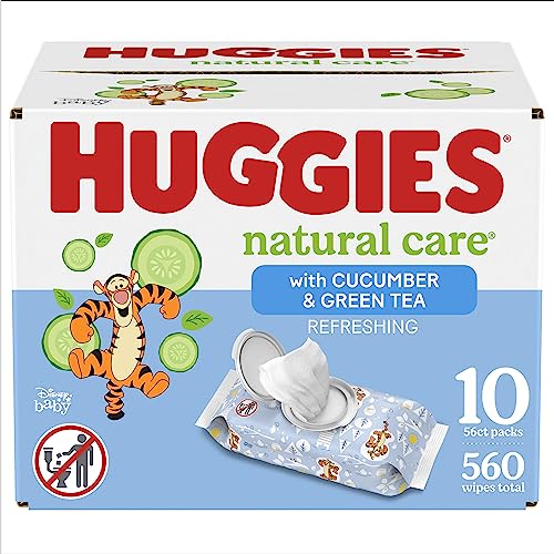 Huggies Natural Care Refreshing Baby Wipes, Hypoallergenic, Scented, 10 Flip-Top Packs (560 Wipes Total), Packaging May Vary