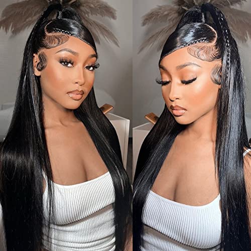 Ossilee Straight Lace Front Wigs Human Hair Pre Plucked 180% Density 13x4 HD Transparent Lace Frontal Wigs for Black Women Glueless 10A Brazilian Virgin Human Hair Wig Natrual Hairline (18 Inch)