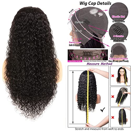 Water Wave Lace Front Wigs Human Hair Pre Plucked 13x4 HD Deep Wave Curly Lace Front Wigs for Black Women Human Hair Glueless 200 Density Brazilian Transparent Lace Frontal Wet and Wavy Wigs 24 Inch