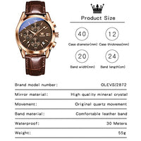 OLEVS Mens Watches Chronograph Luxury Dress Mens Leather Watch Brown Dial Casual Waterproof Watches for Men Relojes para Hombres