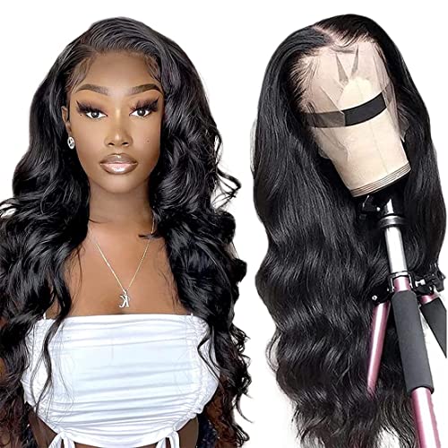 Hepoiss Glueless Wigs Human Hair Pre Plucked 13x4 HD Lace Front Wigs Human Hair 180% Density Body Wave Lace Frontal Wigs Human Hair for Women Wear and Go Human Hair Wig Natural Black Color 20Inch