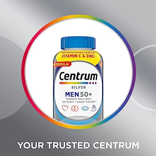 Centrum Silver Multivitamin for Men 50 Plus, Multimineral Supplement, Vitamin D3, B-Vitamins and Zinc, Gluten Free, Non-GMO Ingredients, Supports Memory and Cognition in Older Adults Tablet - 200 Ct