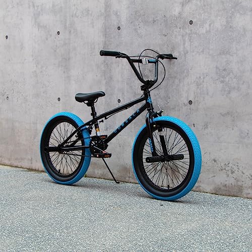 cubsala 20 Inch Freestyle BMX Bicycle Big Kids Bike for Age 6 7 8 9 10 11 12 13 14 Years Old Boys Girls and Beginners, Black with Blue Tires