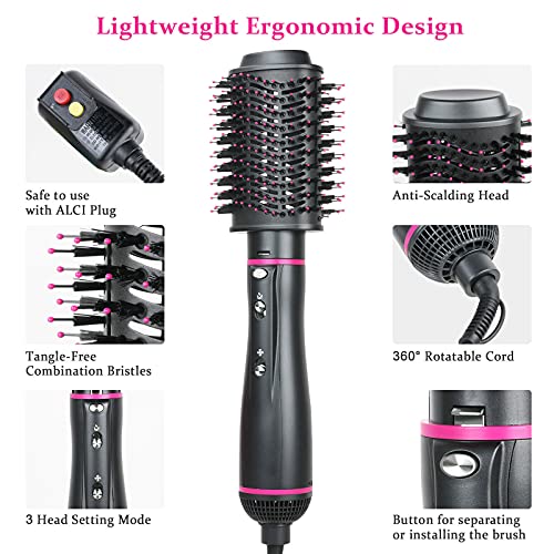 Hair Dryer Brush, 4 in 1 One Step Professional Hot Air Brush for Curling Drying Straightening Combing, [Ceramic Coating][Negative Ion] Volumizer Blow Dryer Brush Gray