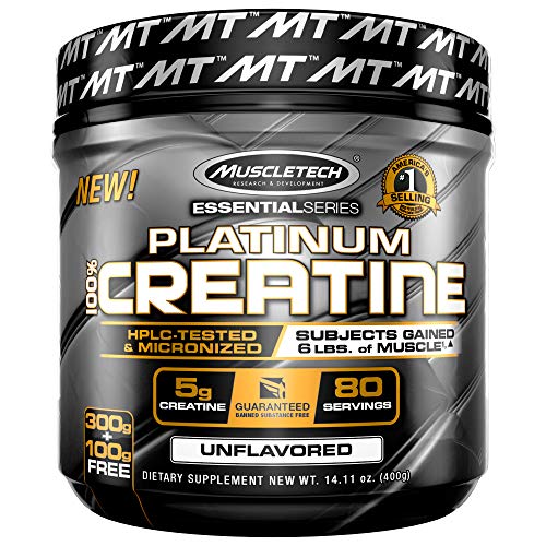 Creatine Monohydrate Powder MuscleTech Platinum Pure Micronized Muscle Recovery + Builder for Men & Women Workout Supplements Unflavored (80 Servings)